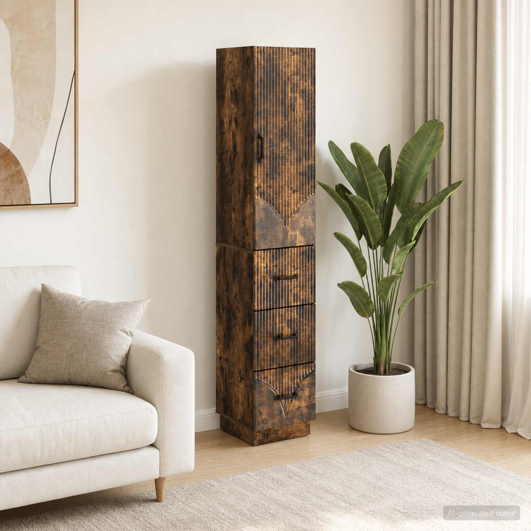 Skab Sæt 2 pcs Røget eg 33 x 34,5 x 87 cm Konstrueret træ
