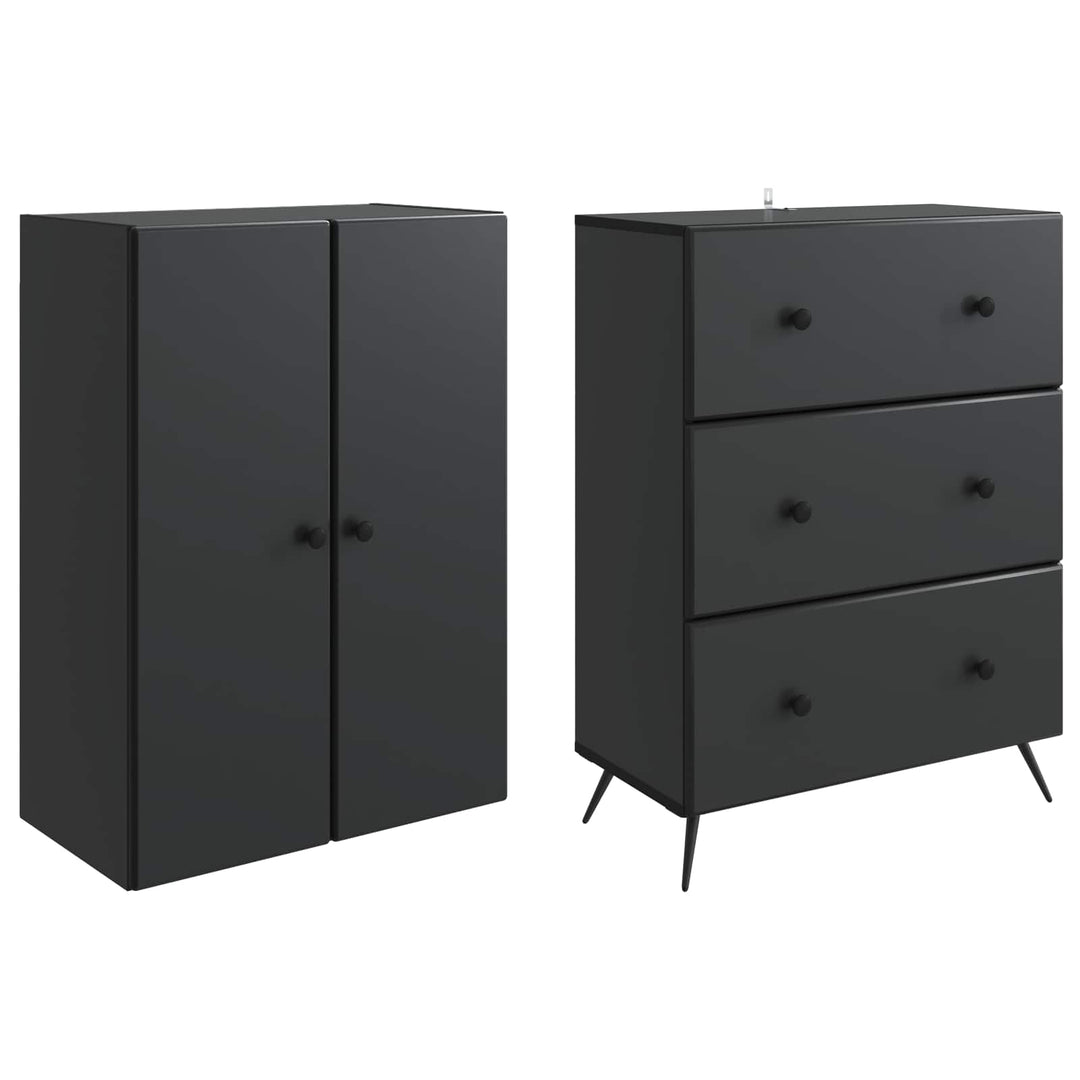 Skab Sæt 2 pcs Sort 66 x 34,5 x 90 cm Konstrueret træ