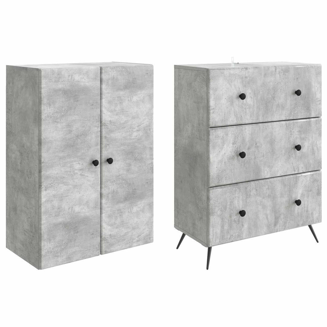 Skab Sæt 2 pcs Betongrå 66 x 34,5 x 90 cm Konstrueret træ