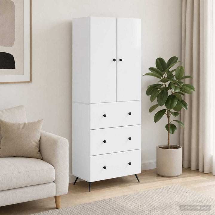 Skab Sæt 2 pcs Hvid højglans 66 x 34,5 x 90 cm Konstrueret træ