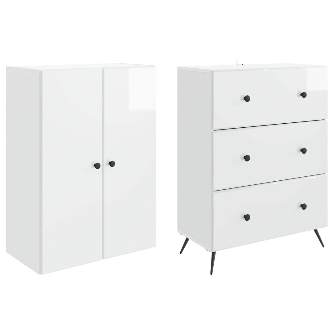 Skab Sæt 2 pcs Hvid højglans 66 x 34,5 x 90 cm Konstrueret træ
