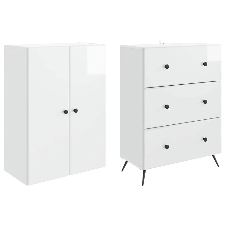 Skab Sæt 2 pcs Hvid højglans 66 x 34,5 x 90 cm Konstrueret træ