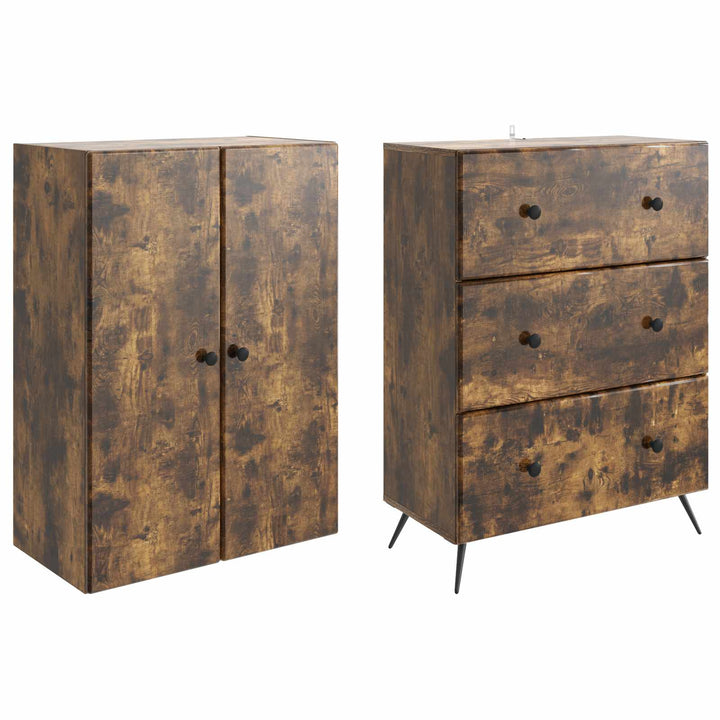 Skab Sæt 2 pcs Røget eg 66 x 34,5 x 90 cm Konstrueret træ