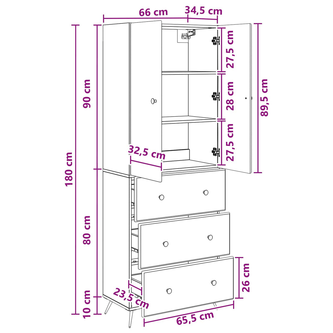 Skab Sæt 2 stk. 66 x 34,5 x 90 cm Konstrueret træ Grå Sonoma