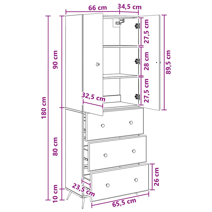 Skab Sæt 2 stk. 66 x 34,5 x 90 cm Konstrueret træ Grå Sonoma