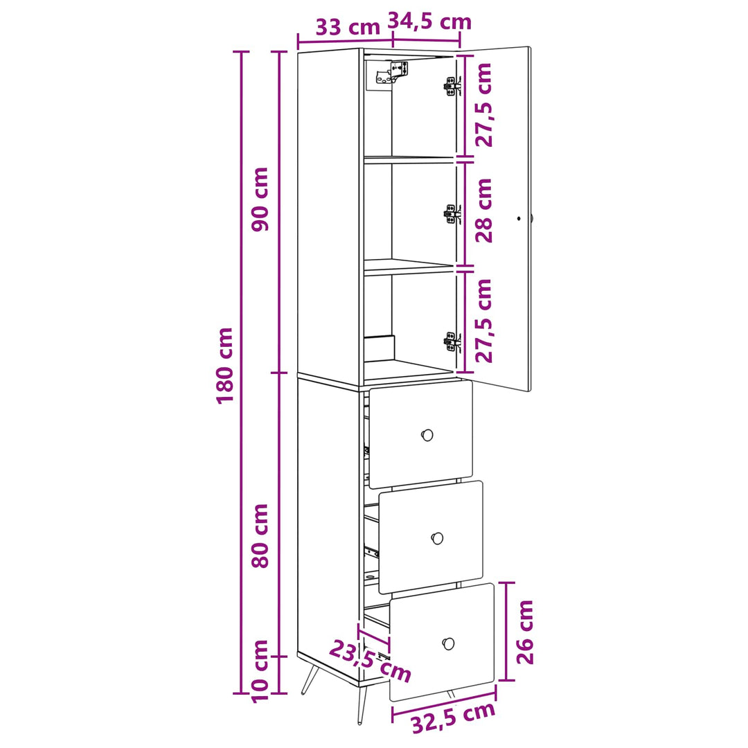 Skab Sæt 2 stk. 34,5 x 34,5 x 90 cm Konstrueret træ Røget eg
