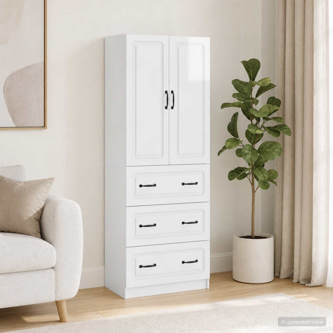 Skab Sæt 2 pcs Hvid højglans 66 x 34,5 x 87 cm Konstrueret træ