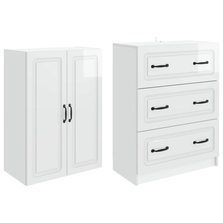 Skab Sæt 2 pcs Hvid højglans 66 x 34,5 x 87 cm Konstrueret træ