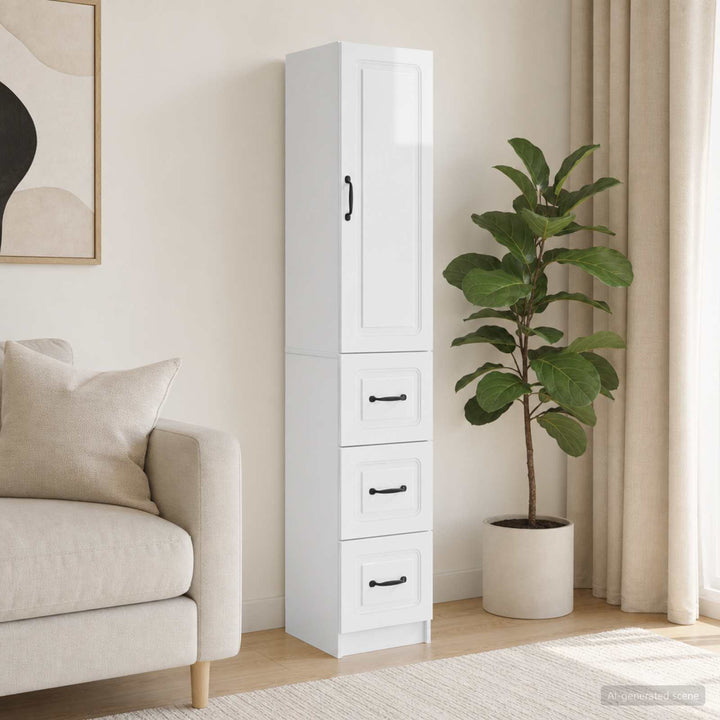 Skab Sæt 2 pcs Hvid højglans 33 x 34,5 x 87 cm Konstrueret træ