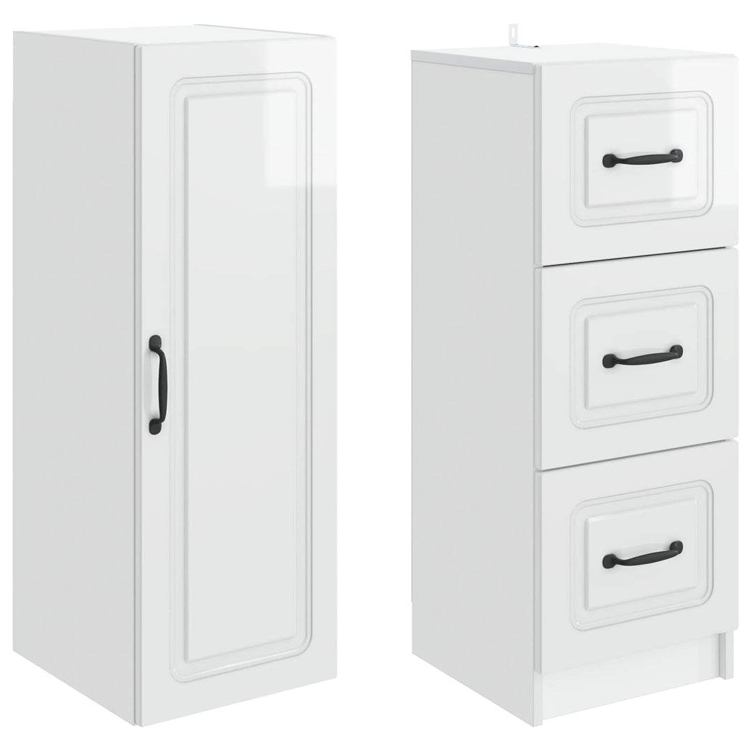 Skab Sæt 2 pcs Hvid højglans 33 x 34,5 x 87 cm Konstrueret træ