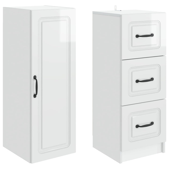 Skab Sæt 2 pcs Hvid højglans 33 x 34,5 x 87 cm Konstrueret træ