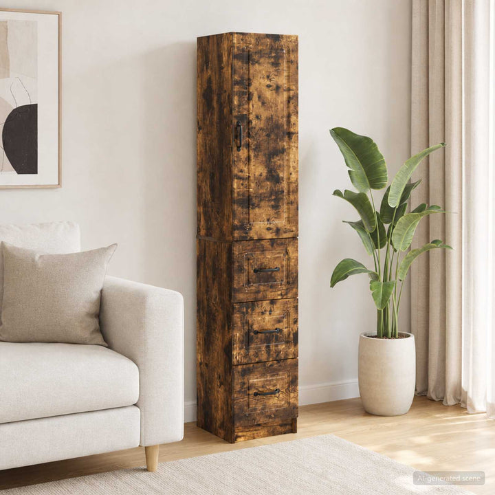 Skab Sæt 2 pcs Røget eg 33 x 34,5 x 87 cm Konstrueret træ