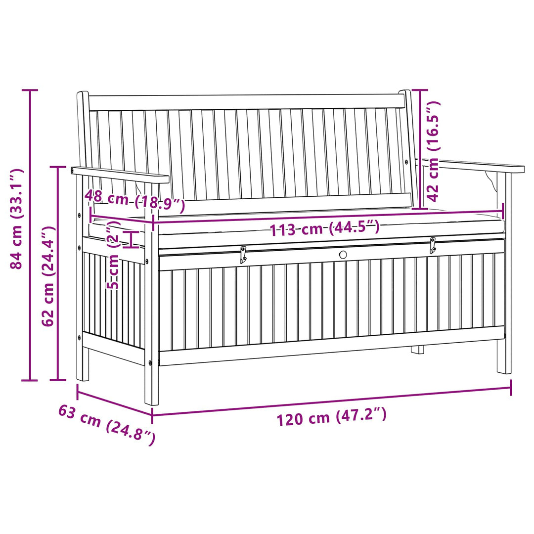 Opbevaringsbænk med pude med opbevaring 120 x 63 x 84 cm
