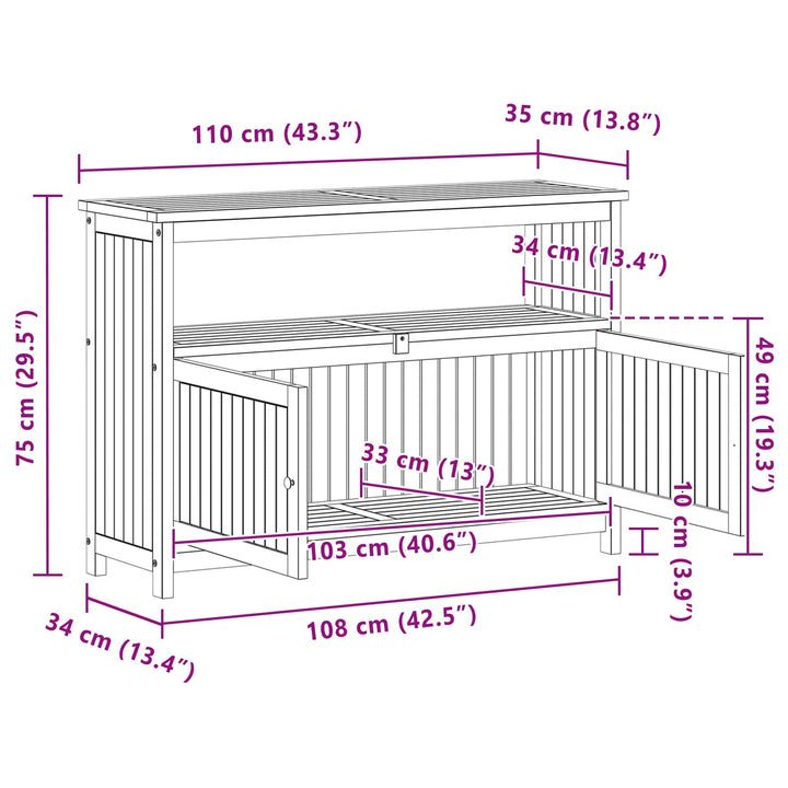 Have Konsol Bord Lys akacie 110 x 35 x 75 cm Massivt Akacietræ