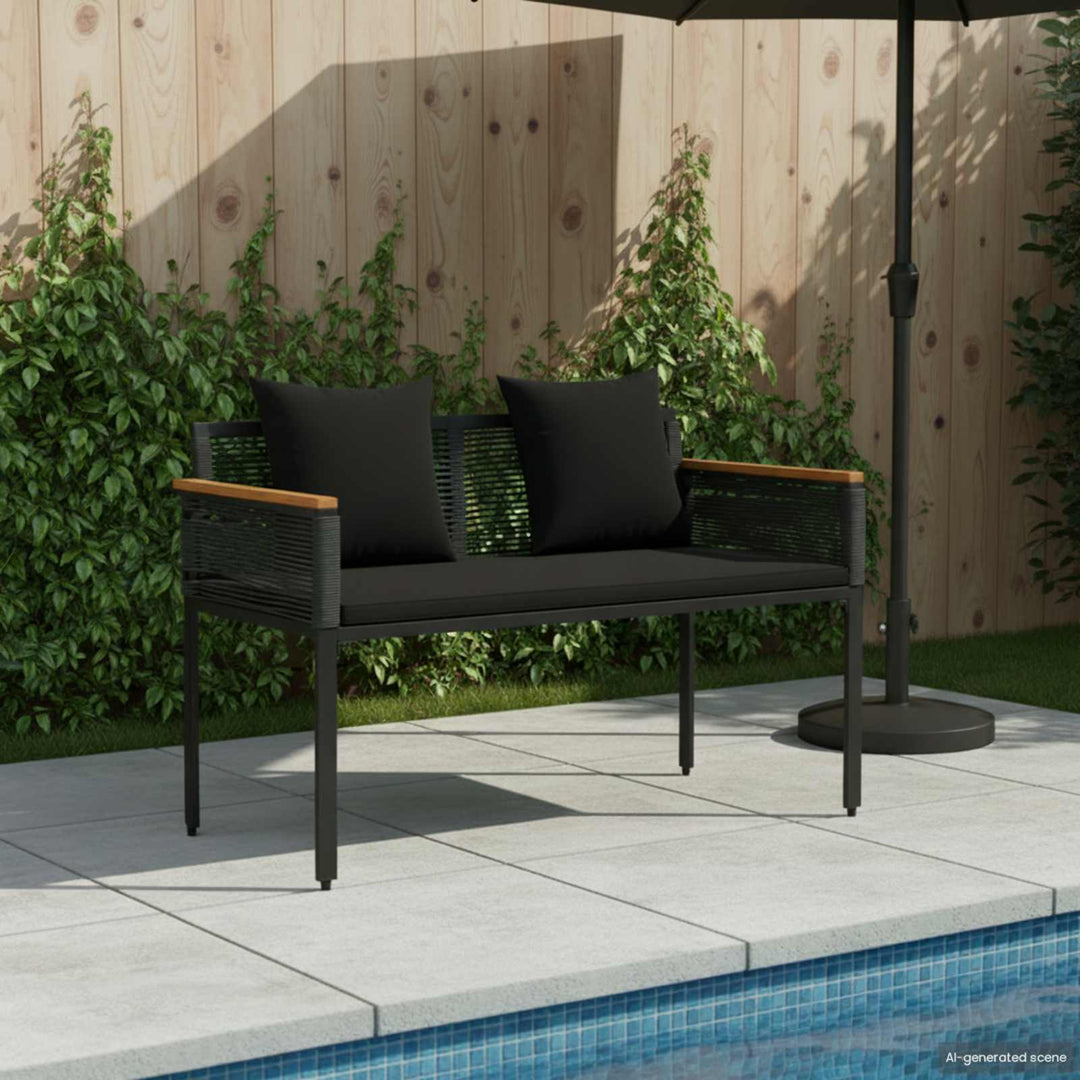 Udendørs bænk 2 -Seater 117 x 54 x 74.5 cm polyrattan Sort