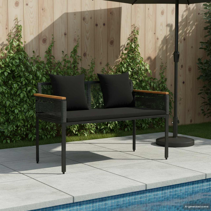 Udendørs bænk 2 -Seater 117 x 54 x 74.5 cm polyrattan Sort