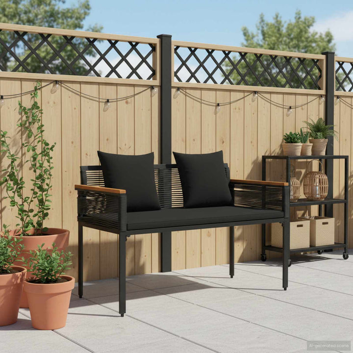 Udendørs bænk 2 -Seater 117 x 54 x 74.5 cm polyrattan Sort