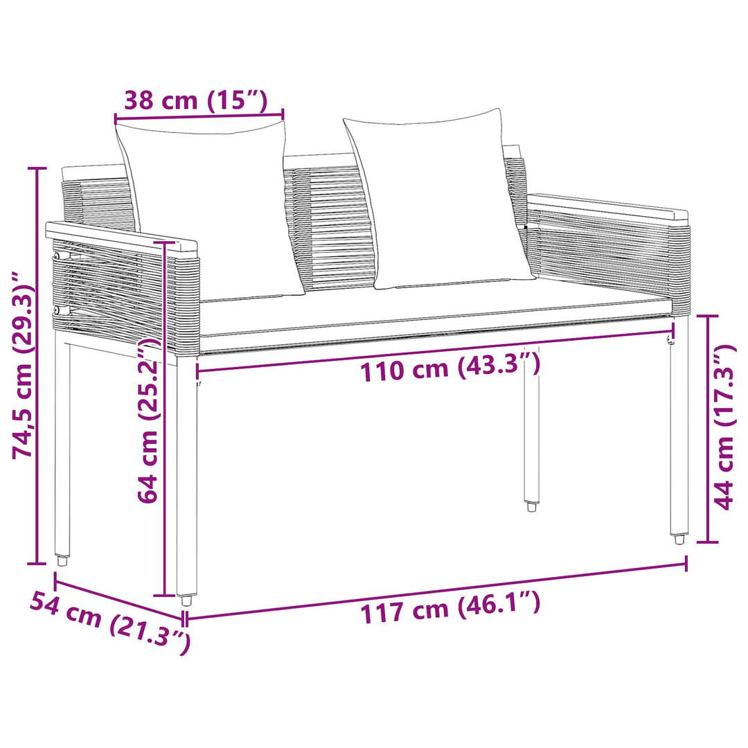 Udendørs bænk 2 -Seater 117 x 54 x 74.5 cm polyrattan