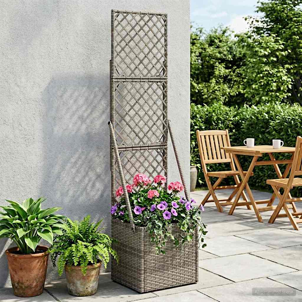 Havekrukke med trellis Grå 35 x 30 x 135 cm polyrattan
