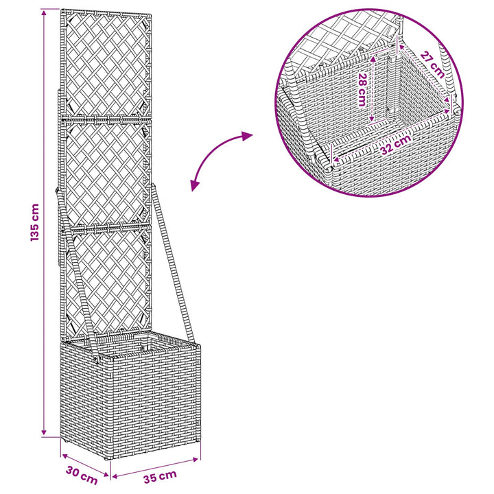 Havekrukke med trellis Grå 35 x 30 x 135 cm polyrattan