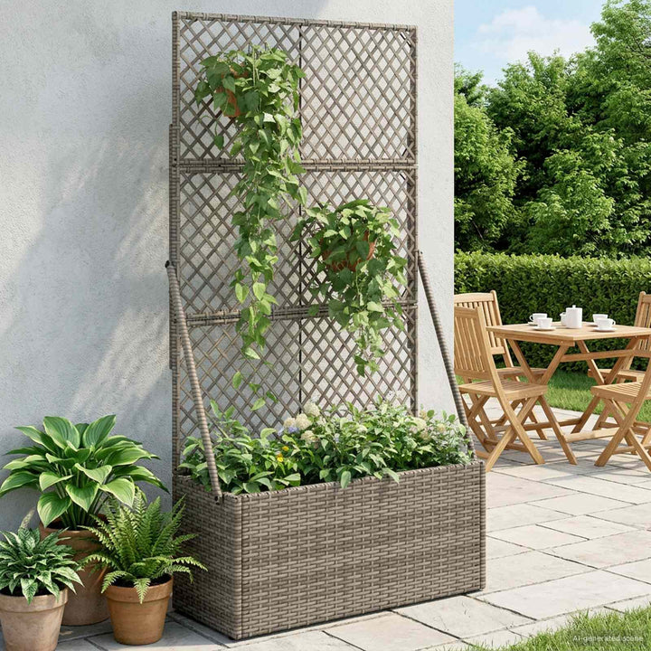 Havekrukke med trellis Grå 70 x 30 x 135 cm polyrattan