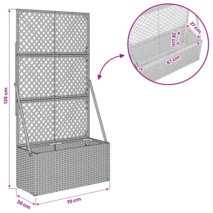 Havekrukke med trellis Grå 70 x 30 x 135 cm polyrattan