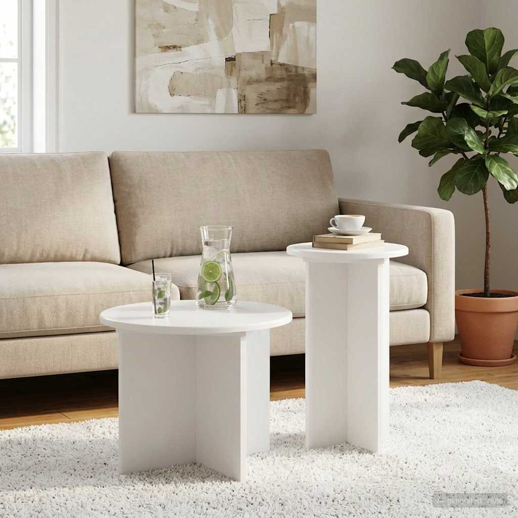 Sidebordssæt 2 stk. Hvid Ø 45 x 35 cm Konstrueret træ