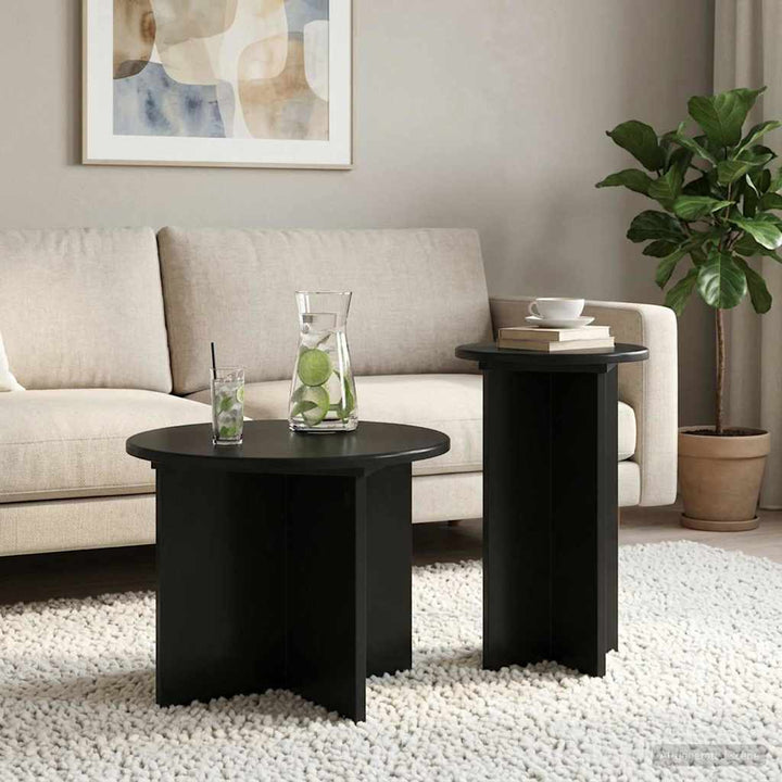 Sidebordssæt 2 stk. Sort Ø 45 x 35 cm Konstrueret træ