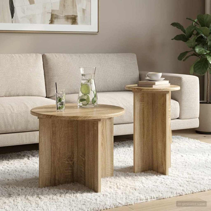 Sidebordssæt med opbevaring 2 pcs Sonoma-eg Konstrueret træ