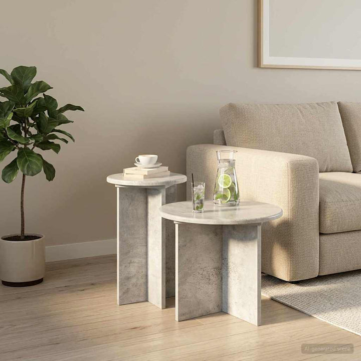 Sidebordssæt 2 stk. Betongrå Ø 45 x 35 cm Konstrueret træ