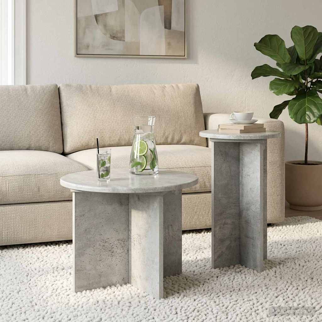 Sidebordssæt 2 stk. Betongrå Ø 45 x 35 cm Konstrueret træ