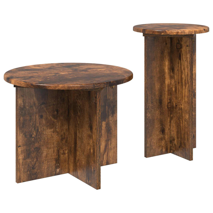 Sidebordssæt 2 stk. Røget eg Ø 45 x 35 cm Konstrueret træ