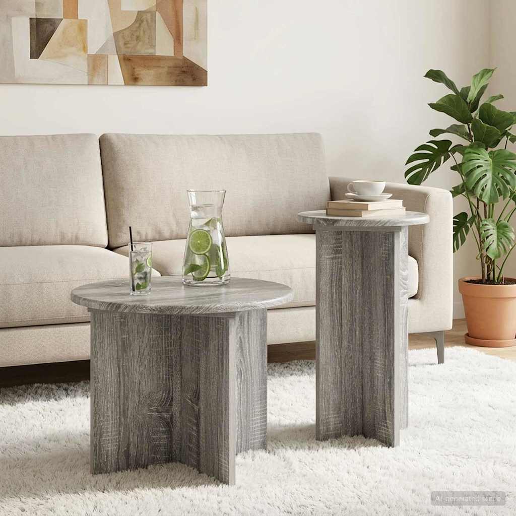 Sidebordssæt 2 stk. Grå sonoma-eg Ø 45 x 35 cm Konstrueret træ