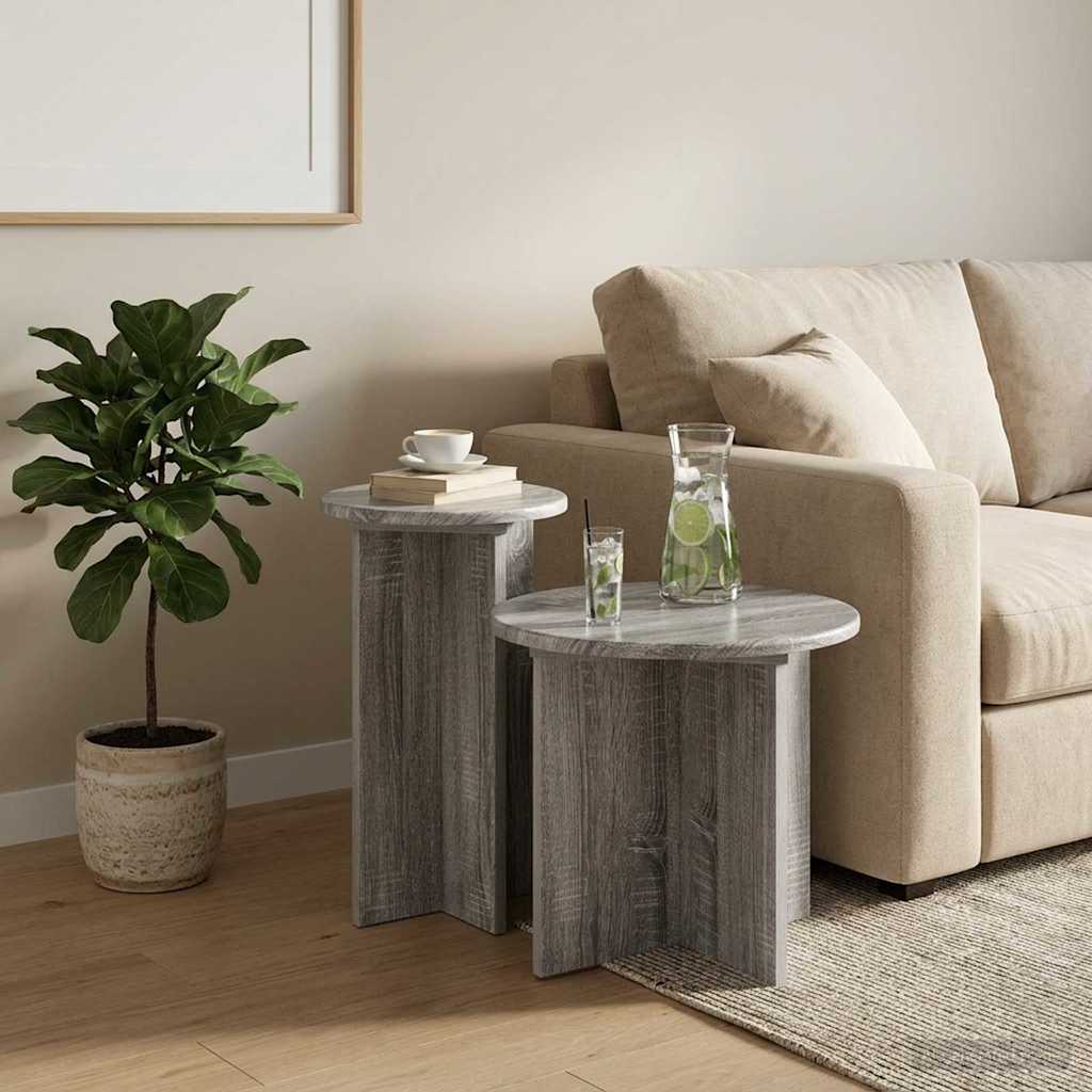 Sidebordssæt 2 stk. Grå sonoma-eg Ø 45 x 35 cm Konstrueret træ