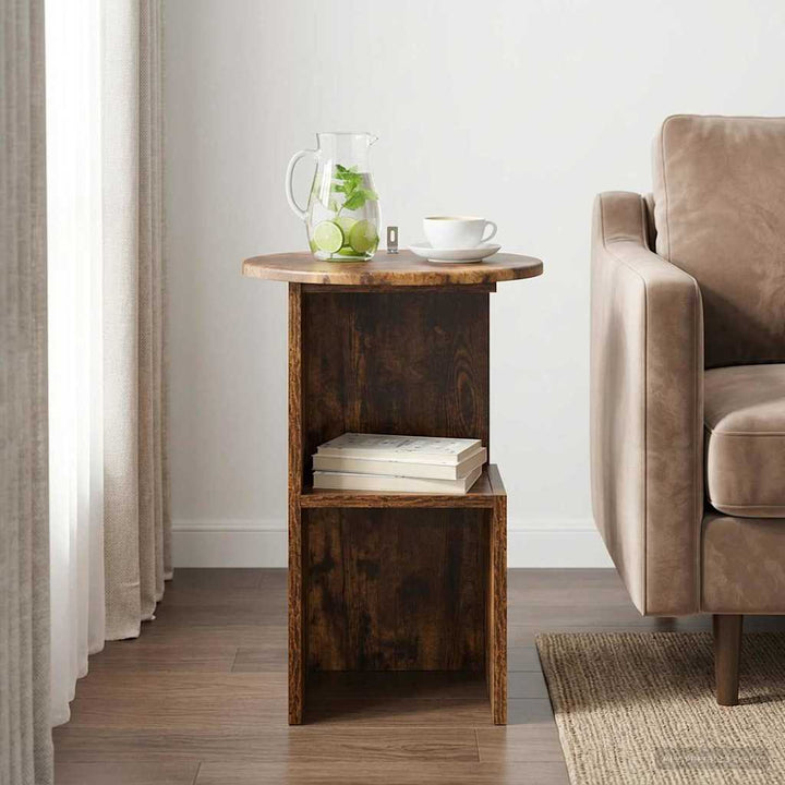 Sidebord Røget eg Ø 39,5 x 55 cm Konstrueret træ