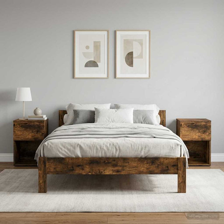 Sengeskab 2 pcs Røget eg 29 x 31,5 x 49 cm Konstrueret træ