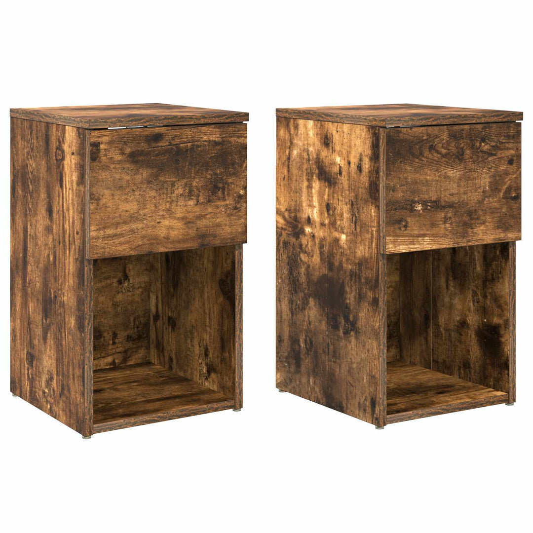Sengeskab 2 pcs Røget eg 29 x 31,5 x 49 cm Konstrueret træ