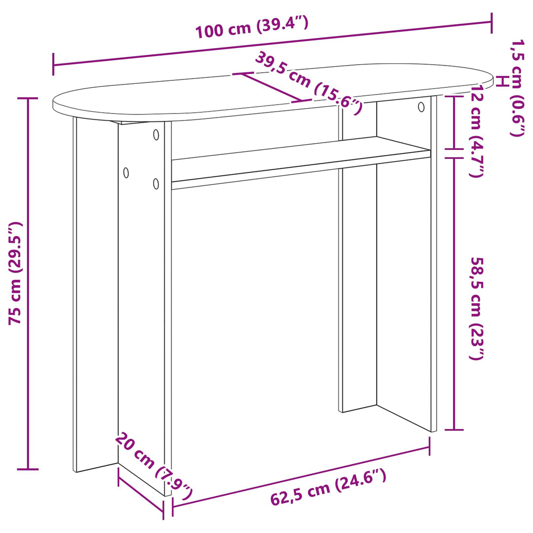 Konsolbord Grå sonoma-eg 100 x 39,5 x 75 cm Konstrueret træ