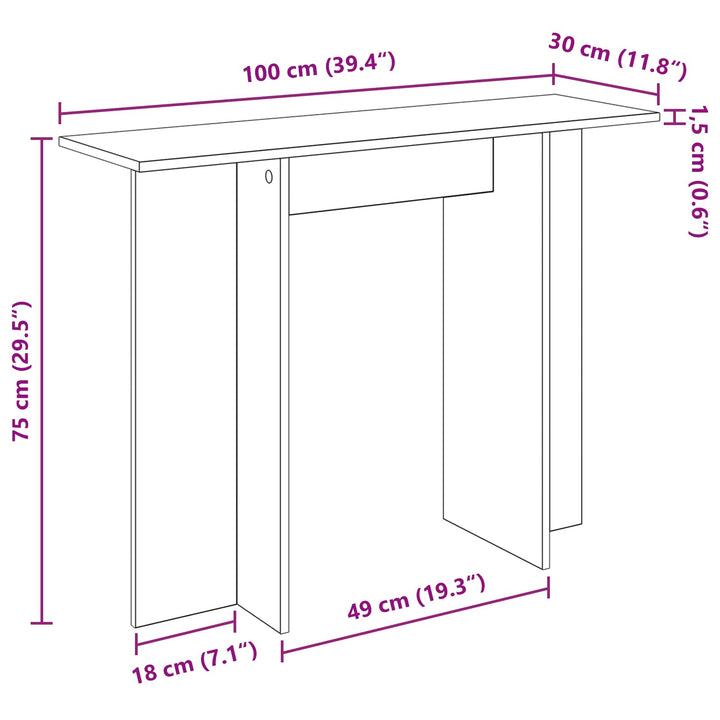 Konsolbord Røget Eg 100 x 30 x 75 cm Konstrueret træ
