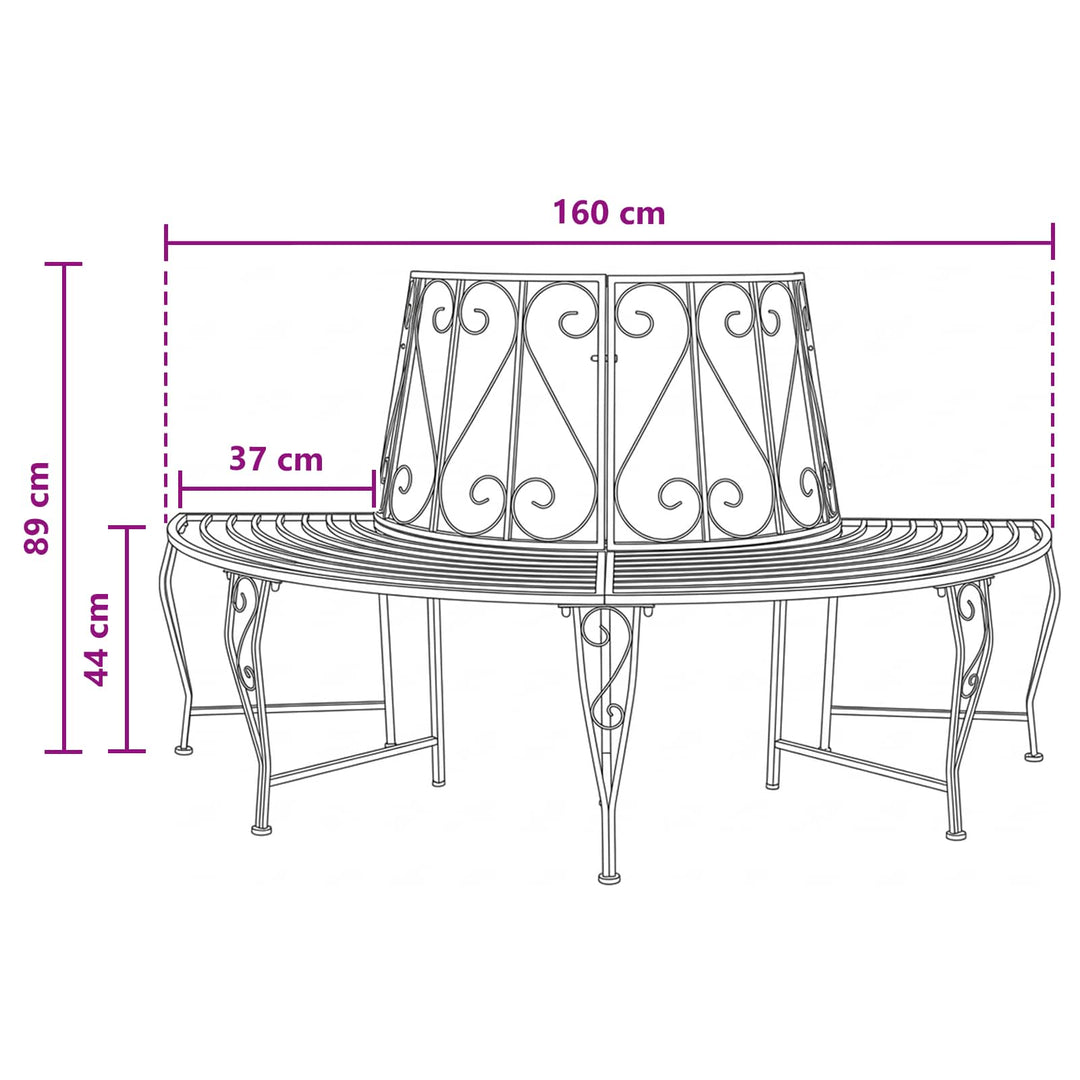 Træ Bænk 4-Antal sæder 160 x 80 x 89 cm Stål Sort halvrund