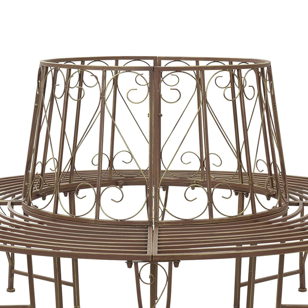 Træ Bænk 8-Antal sæder Ø 160 x 89 cm Stål Antik Brun Rund