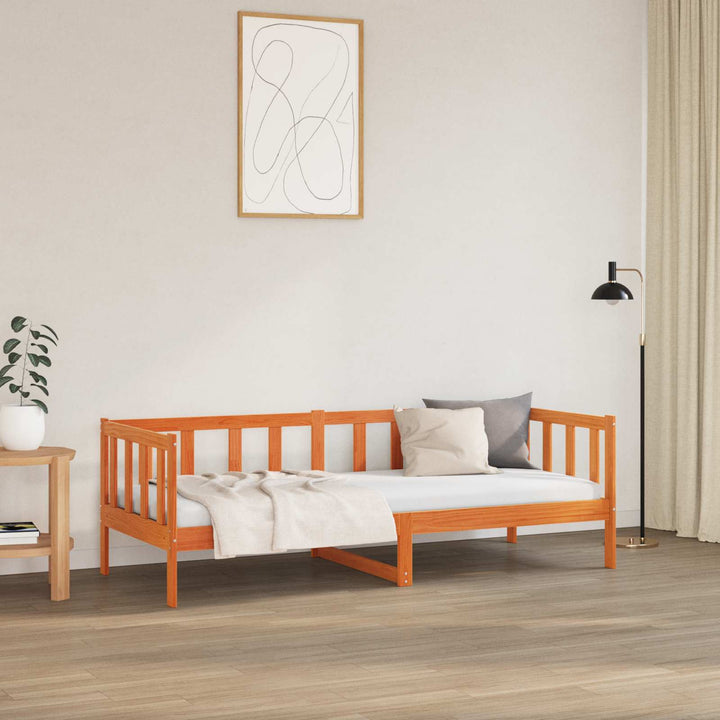 Sengestel med hovedgærde Voks brun 90 x 190 cm Massiv fyrretræ