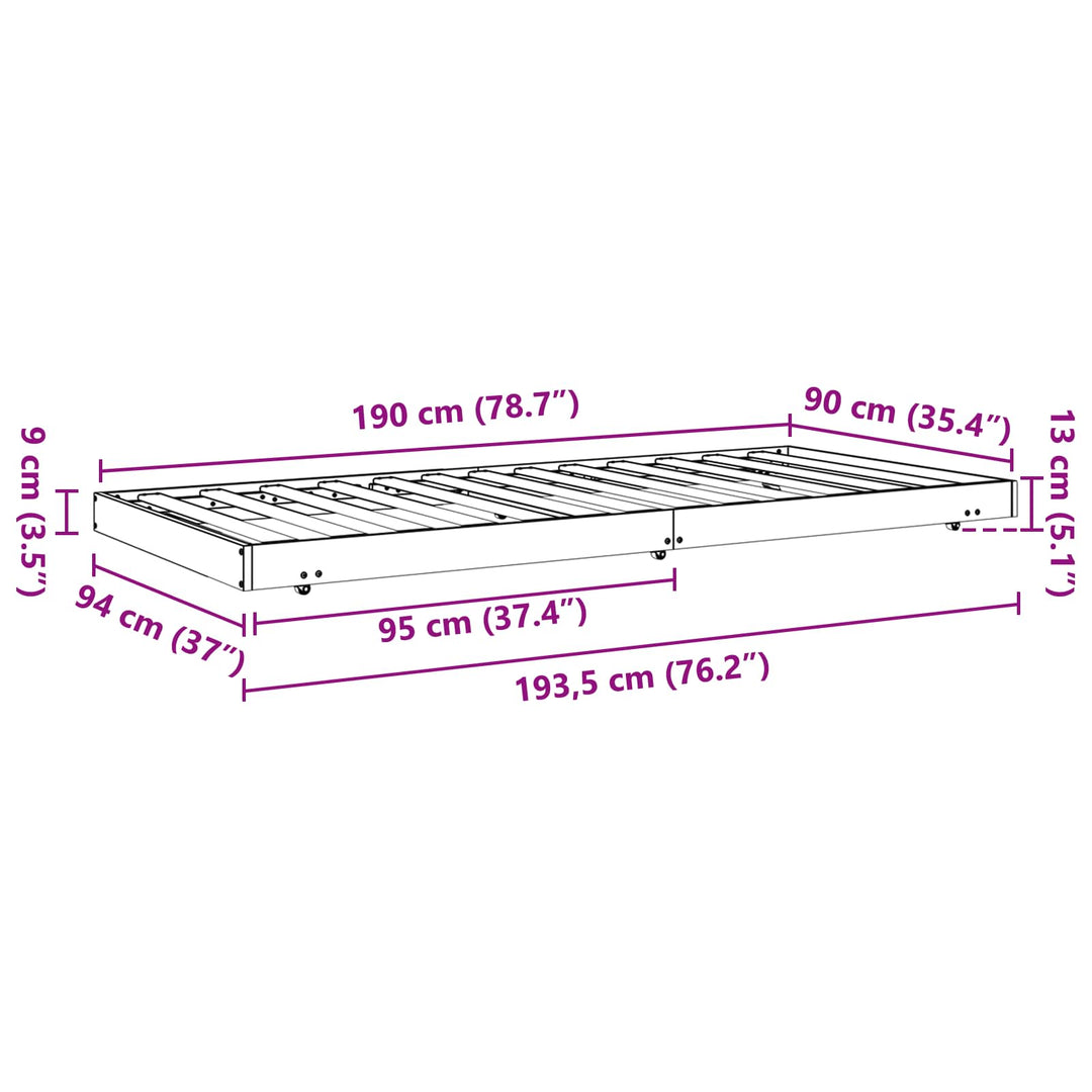 Sengestel Voks brun 90 x 190 cm Massiv fyrretræ