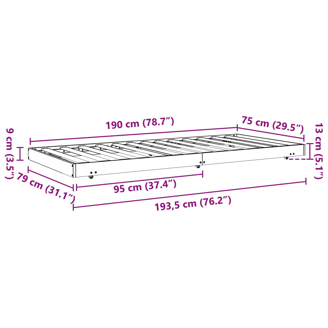 Sengestel Voks brun 70 x 190 cm Massiv fyrretræ