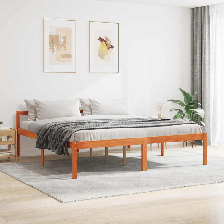 Sengestel med hovedgærde Voks brun 180 x 200 cm Massiv fyrretræ
