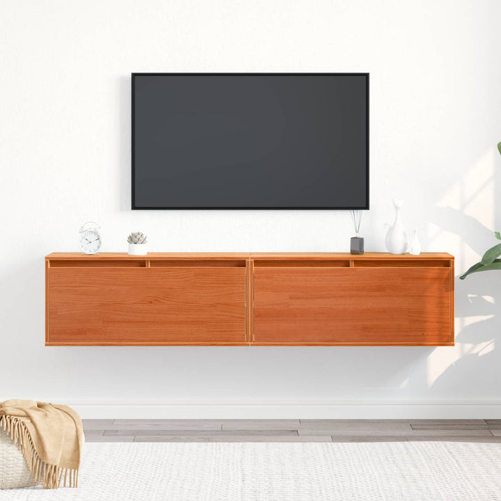 Vægskab med dør 2 pcs Voks brun 80 x 30 x 35 cm Massiv fyrretræ