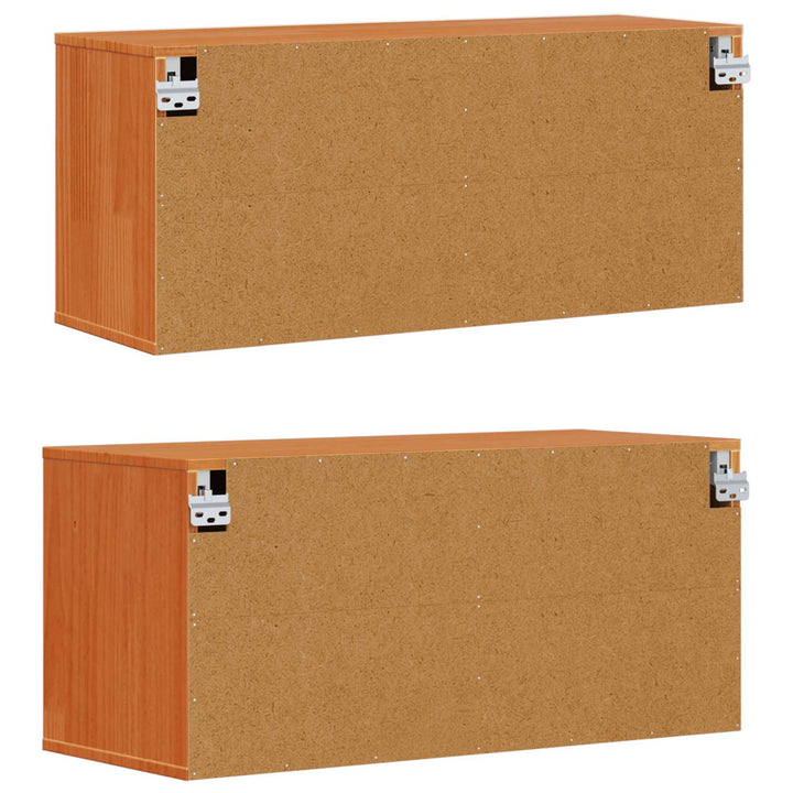 Vægskab med dør 2 pcs Voks brun 80 x 30 x 35 cm Massiv fyrretræ