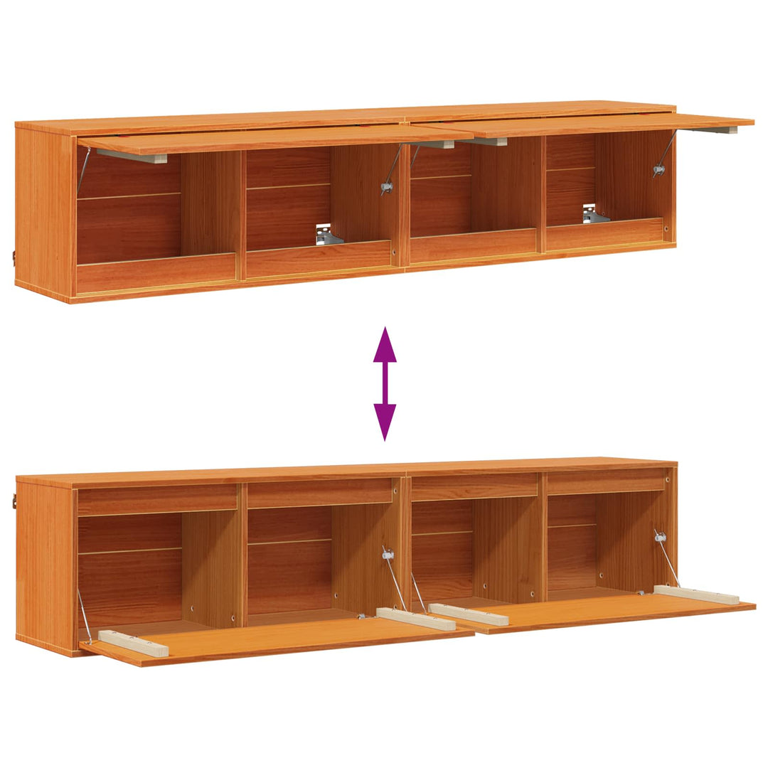 Vægskab med dør 2 pcs Voks brun 80 x 30 x 35 cm Massiv fyrretræ