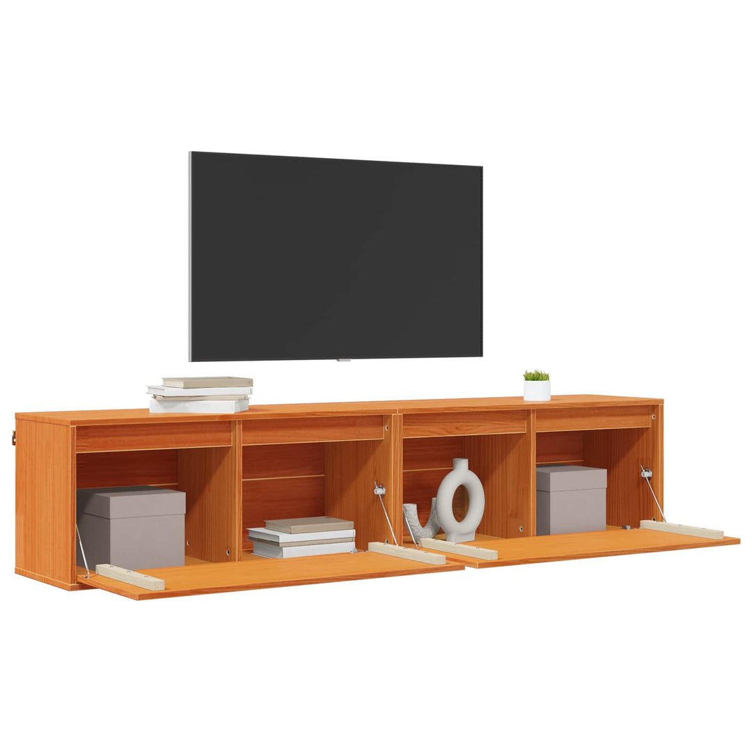Vægskab med dør 2 pcs Voks brun 80 x 30 x 35 cm Massiv fyrretræ