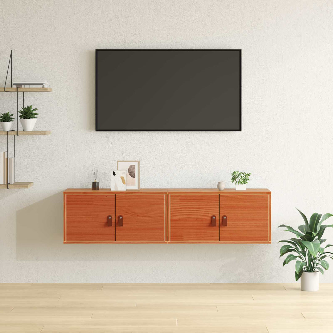 Vægskab med dør 2 pcs Voks brun 60 x 30 x 30 cm Massiv fyrretræ